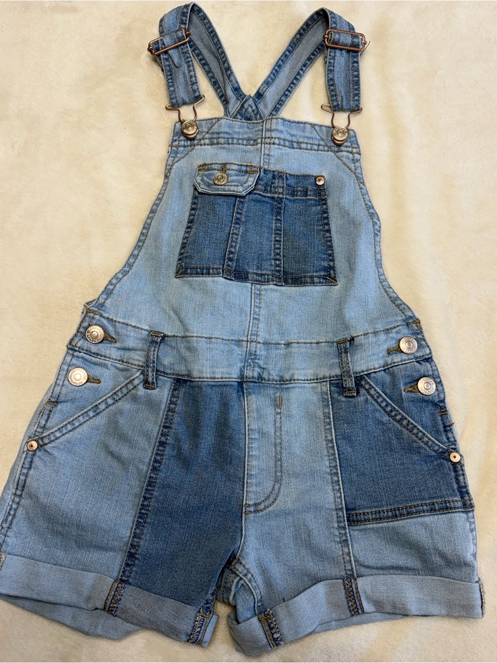 Kids Blue Denim Patch Short Overalls